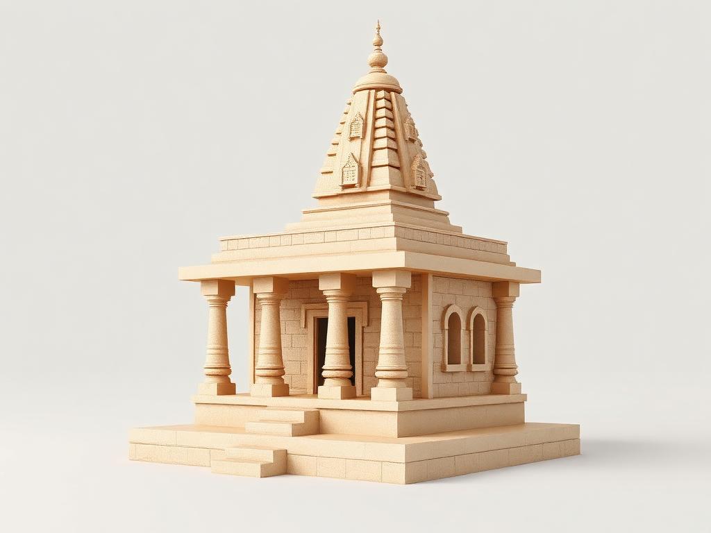 Three-dimensional render of the proposed stone Shiva temple with shikhara spire